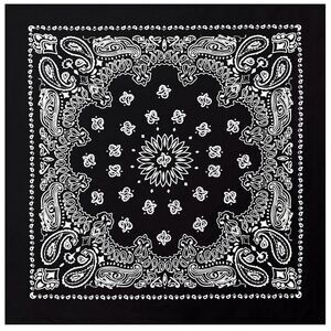 Bandana Face Mask Cover Head Wrap Scarf 100% Cotton Paisley Black